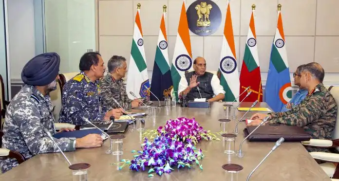 Rajnath Singh meets CDS and three service chiefs